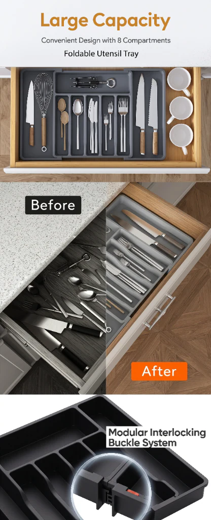 Foldable Utensil Tray Modular Kitchen Organizer A+ Design