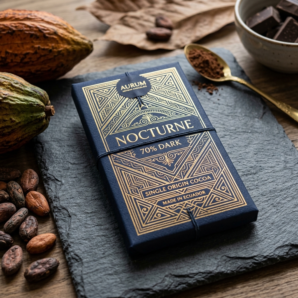 Luxury navy and gold foil chocolate bar wrapper