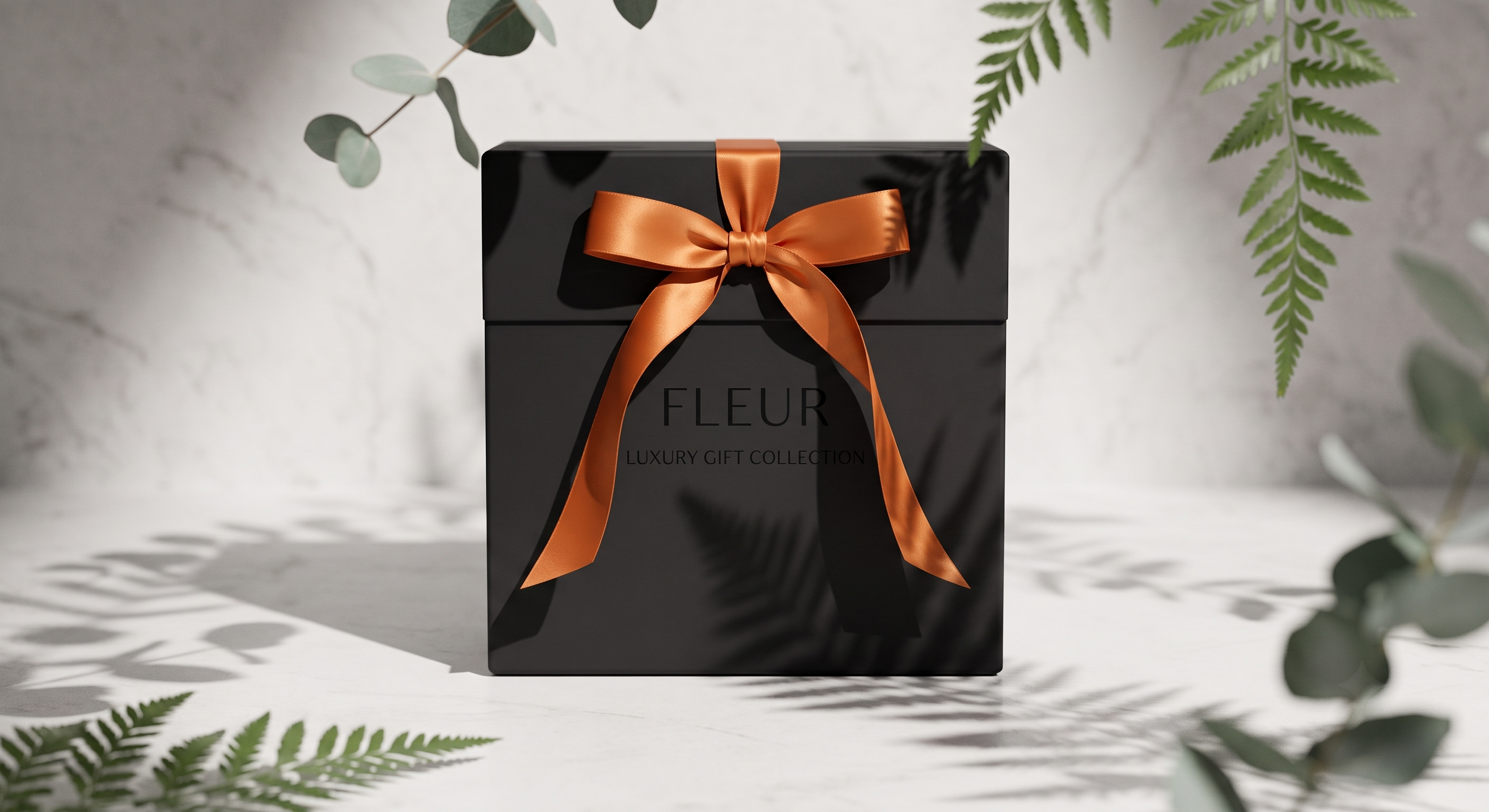 Luxury black gift box with satin ribbon decoration