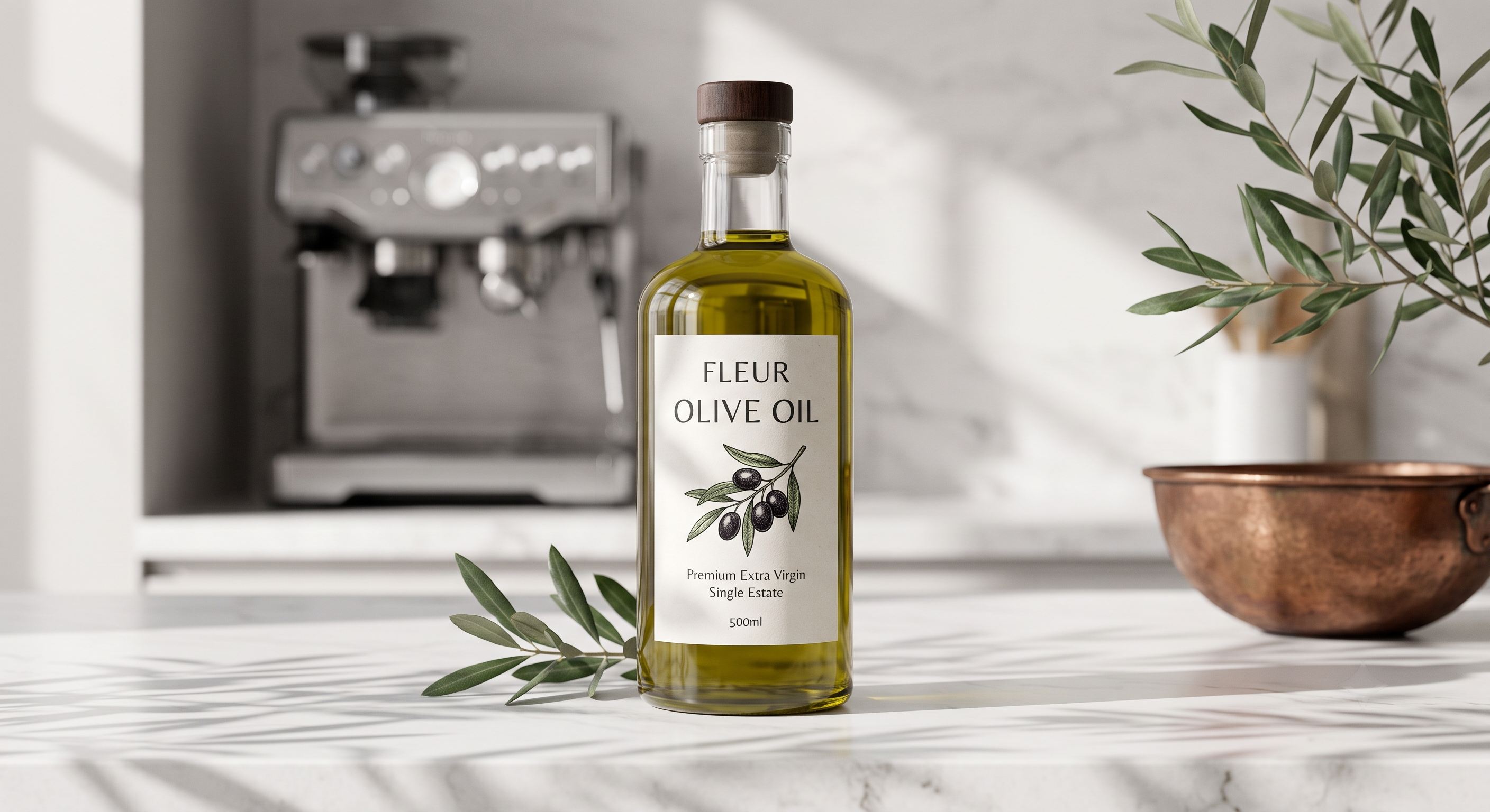 Premium olive oil green glass bottle