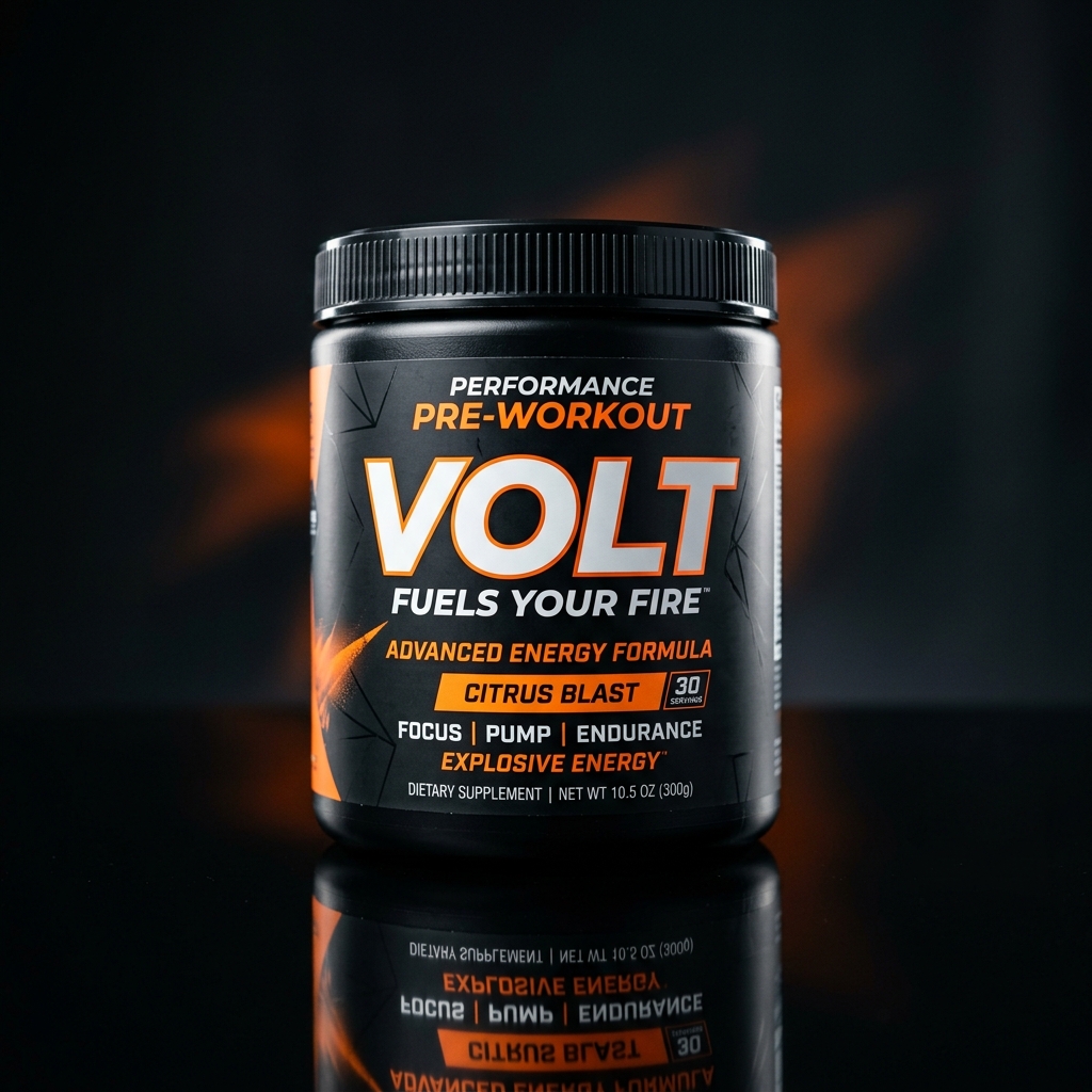 Matte black supplement tub with orange accents